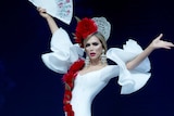 Spanish Miss Universe contestant Angela Ponce in national flamenco costume on stage