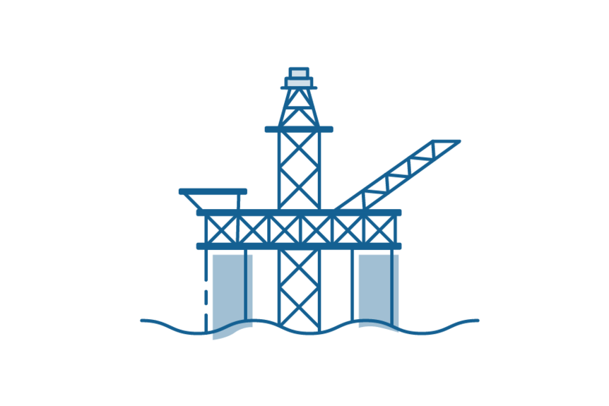 Icon drawing of gas rig at sea.