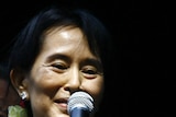 Aung San Suu Kyi addresses supporters