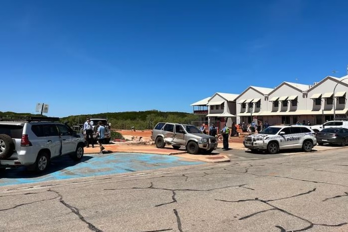 Police cars and officers in Broome following a high-speed vehicle chase.