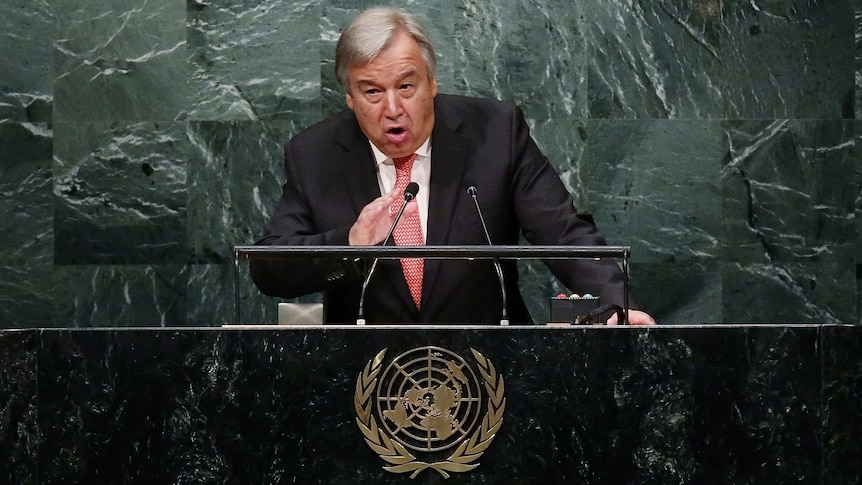 Antonio Guterres addresses the UN General Assembly.