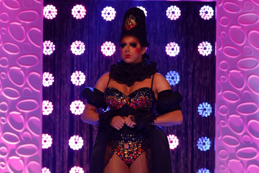 Aboriginal drag queen Jojo Zaho walking the runway in RuPaul's Drag Race Down Under