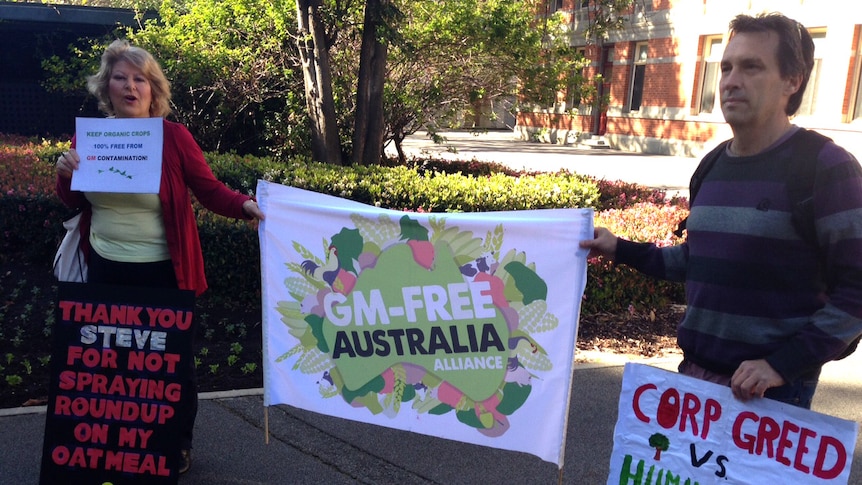 Anti GM protesters outside WA Supreme Court