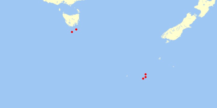 Five red dots on a map.