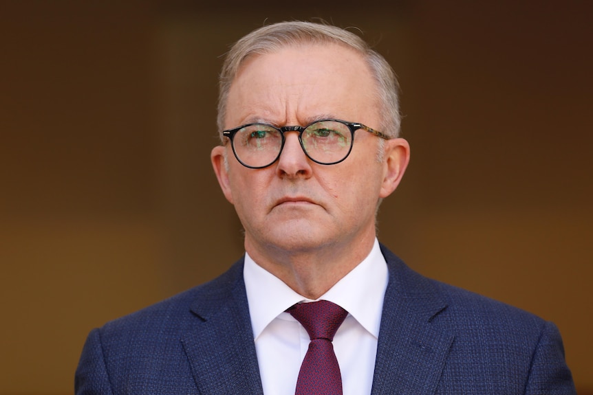 Anthony Albanese at a press conference at Parliament House