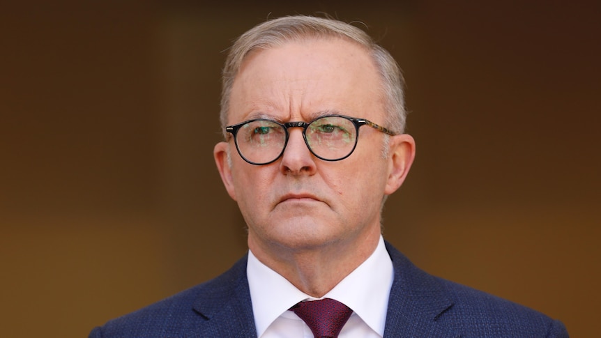 Anthony Albanese at a press conference at Parliament House