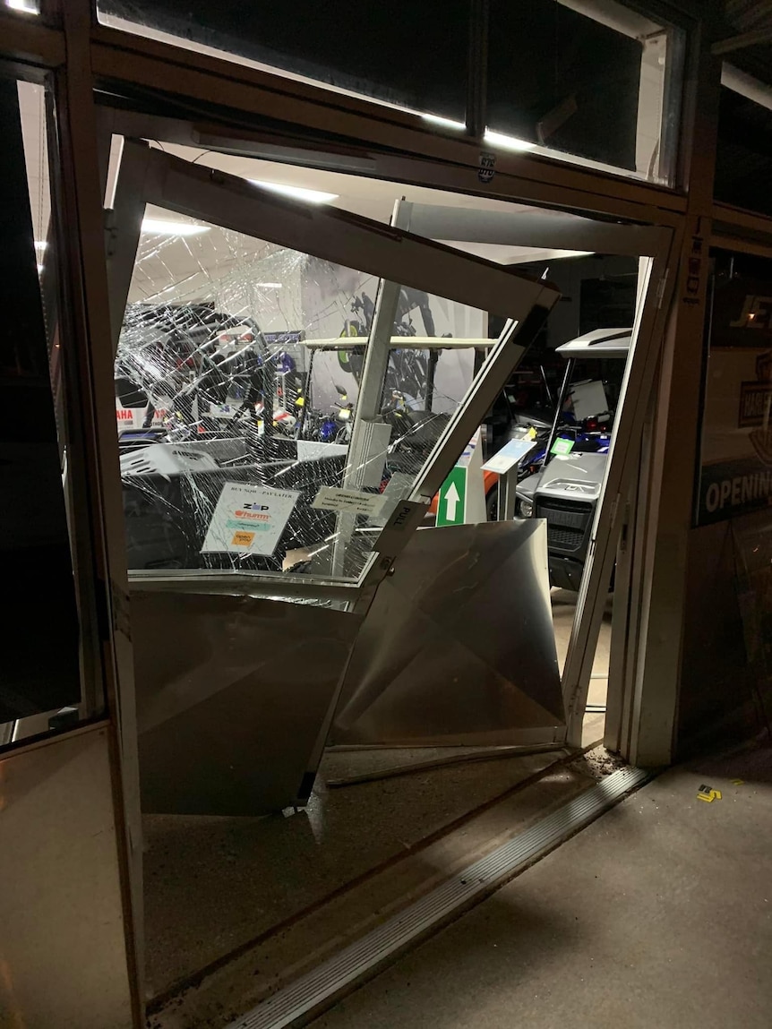 The damage outside a local business on the north Stuart Highway