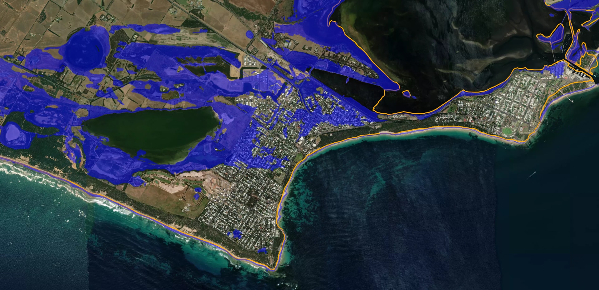 Victorian government flood mapping of ocean levels during a storm surge at Point Lonsdale using the 2009 baseline.