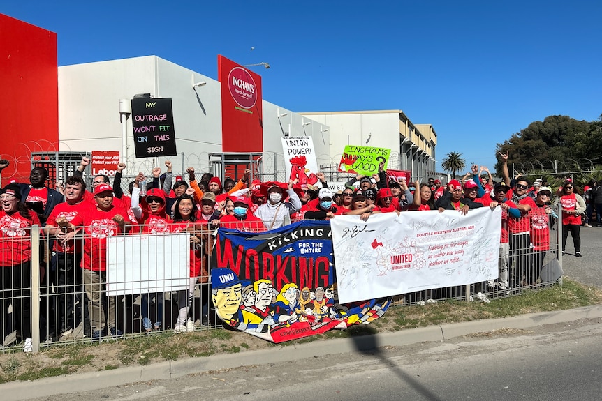 Industrial action outside a poultry production plant.