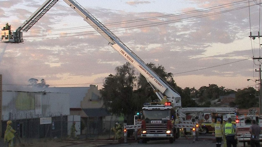 Firefighters battle blaze in a factory in Myaree