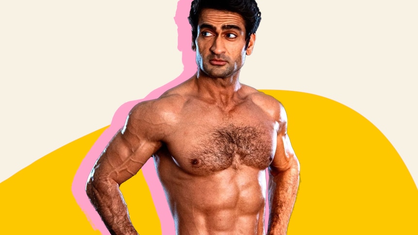 An image of a buff shirtless man with hands on his waist. 