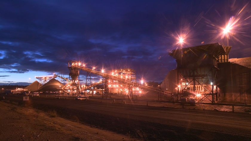 Macarthur Coal mining operations at night at Coppabella in Queensland's Bowen Basin.