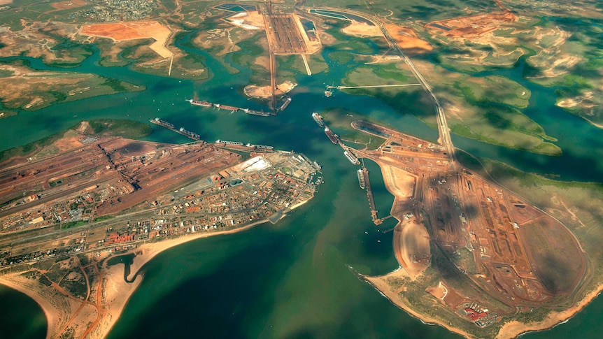 Aerial shot of Port Hedland in the Pilbara in Western Australia.
