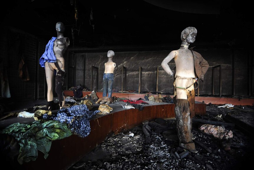 Burnt mannequins are all that remain after a fire tore through a Bangladeshi garment factory in December 2010.