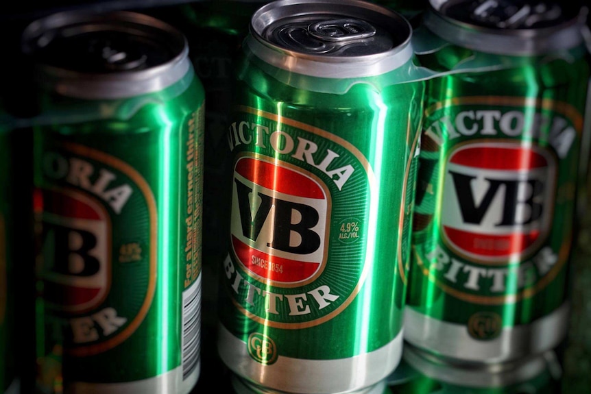 Cans of VB beer.