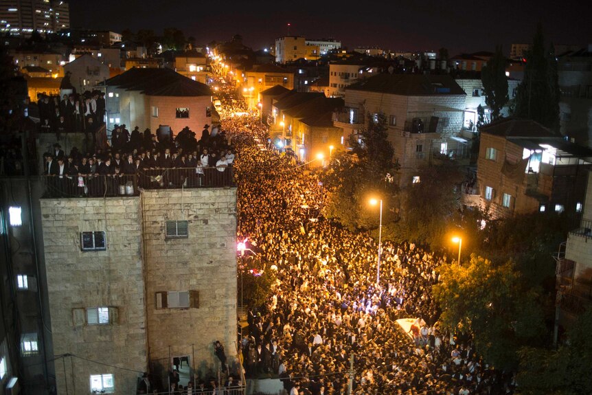 Hundreds of thousands attend the funeral of of Rabbi Ovadia Yosef in Jerusalem.