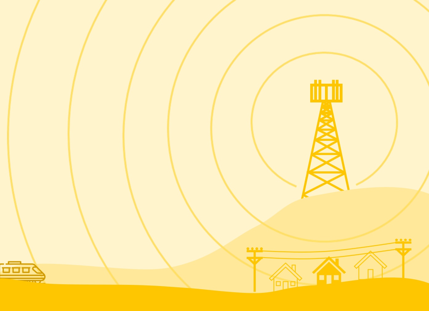 A graphic of a FM transmitter sitting high on a hill.