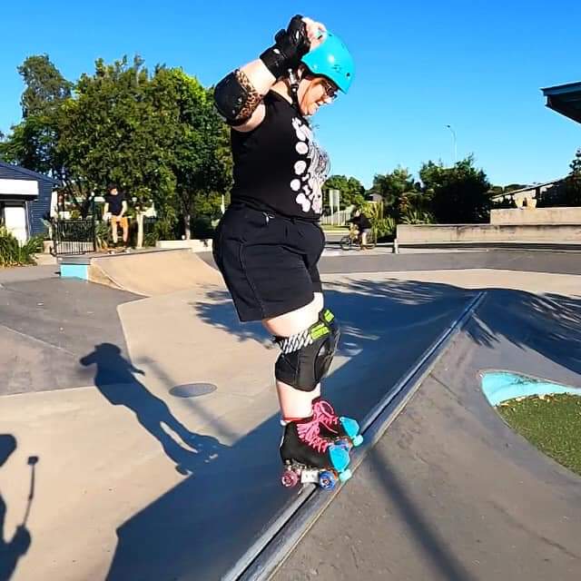 Melanie Stalder on her rollerskates at the park