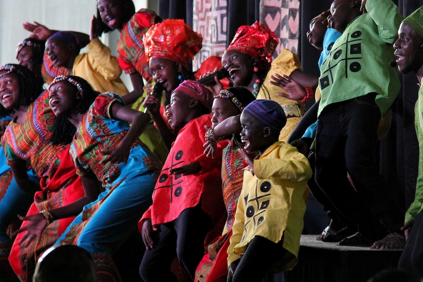 The Watoto Children's Choir from Uganda perform at St Peter Claver College at Riverview, Ipswich.