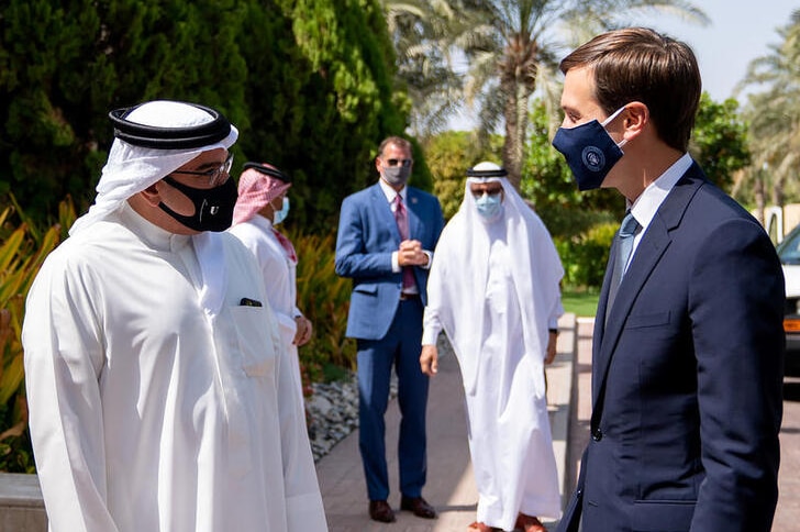 U.S. President's senior adviser, Jared Kushner (R) meets Bahrain's Crown Prince Salman bin Hamad Al Khalifa.
