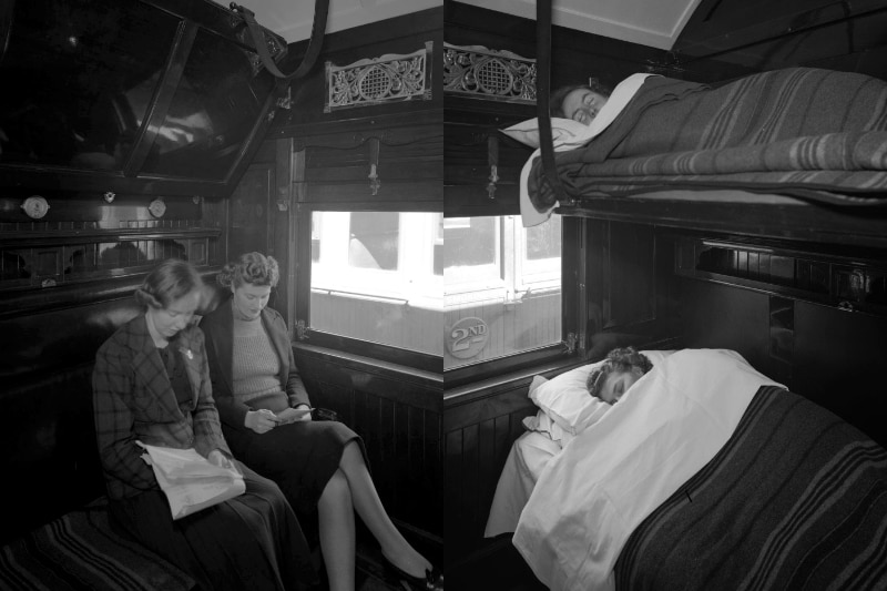 One of the new WA train carriages that converted from sitting to sleeping, 1940.