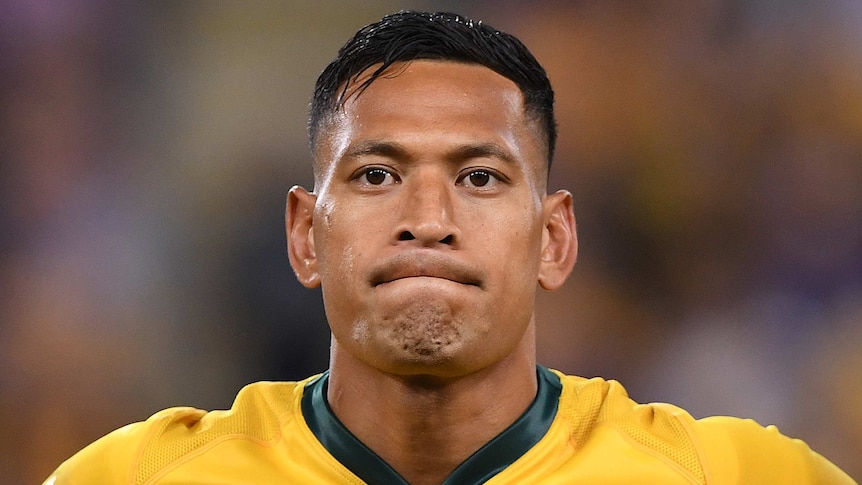 Israel Folau looking straight ahead during the -rematch ceremony ahead of a Australia vs Ireland Test.