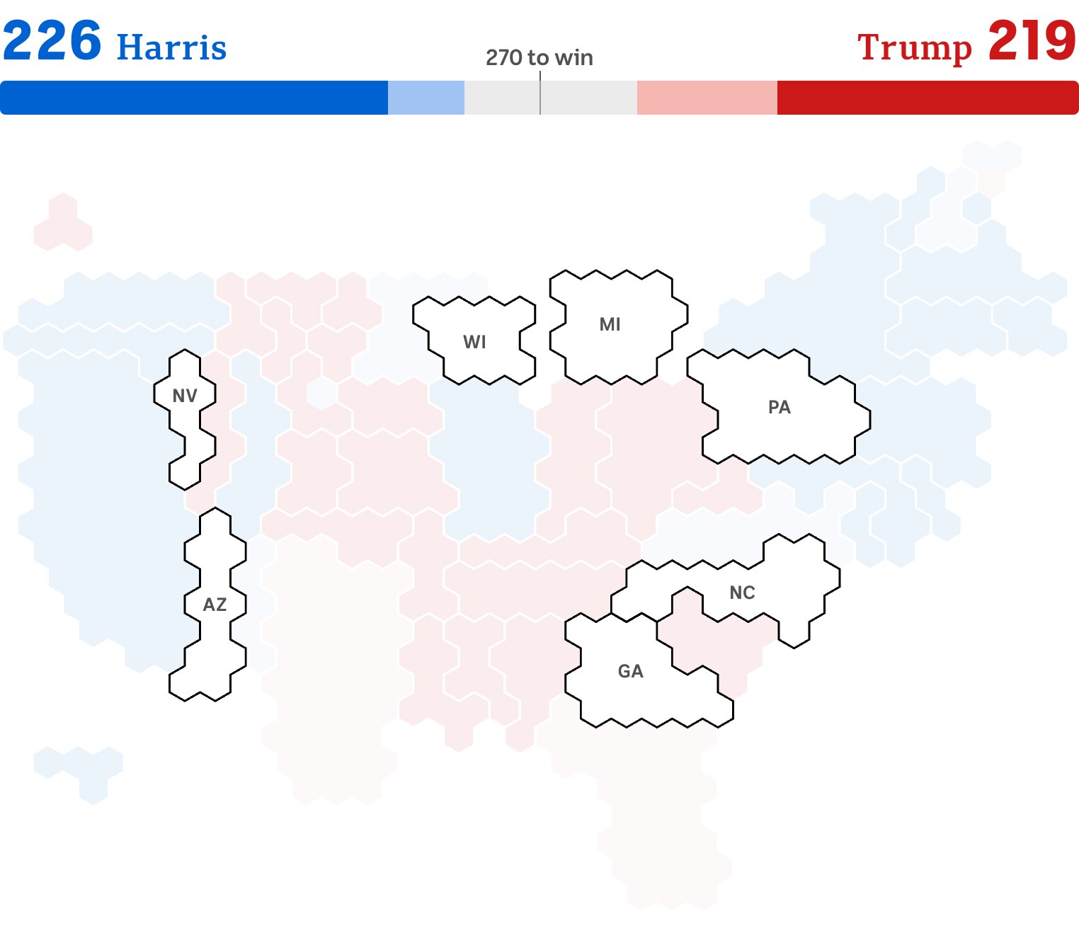 On a map of the United States, seven states are highlighted in white.