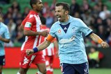 Alessandro Del Piero celebrates his penalty for Sydney FC against Melbourne Heart.