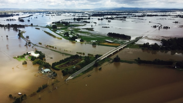 Aerial photograph of the Hunter Valley shows the devastating effect of the NSW storm this week