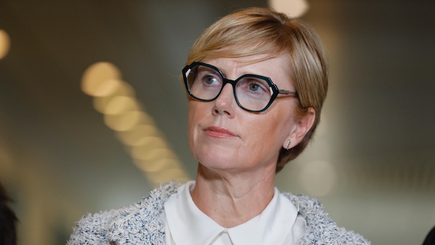 Zoe Daniel looks into the distance at a press conference at Parliament House