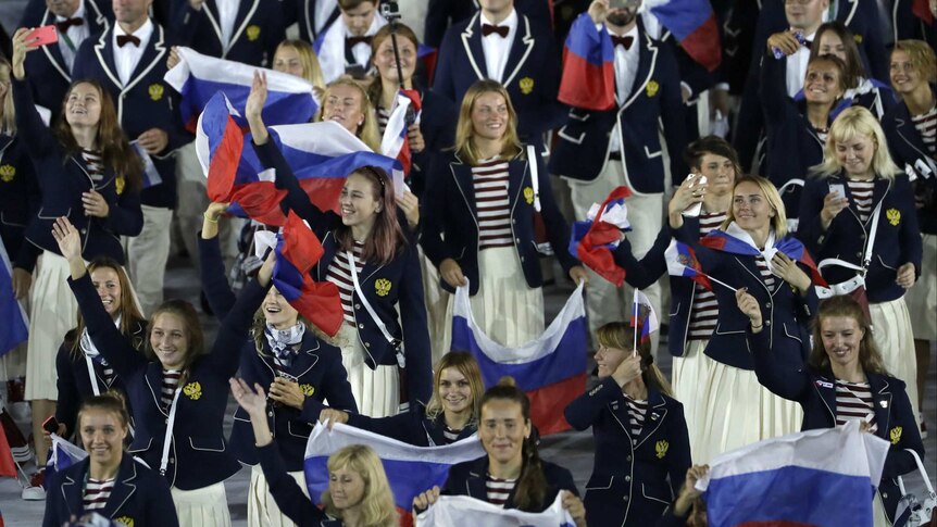Russian team at opening ceremony