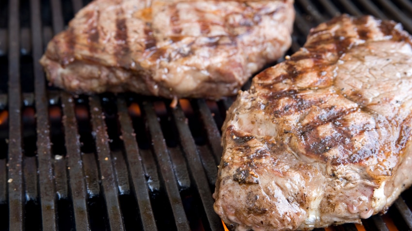 A steak on a barbecue grill