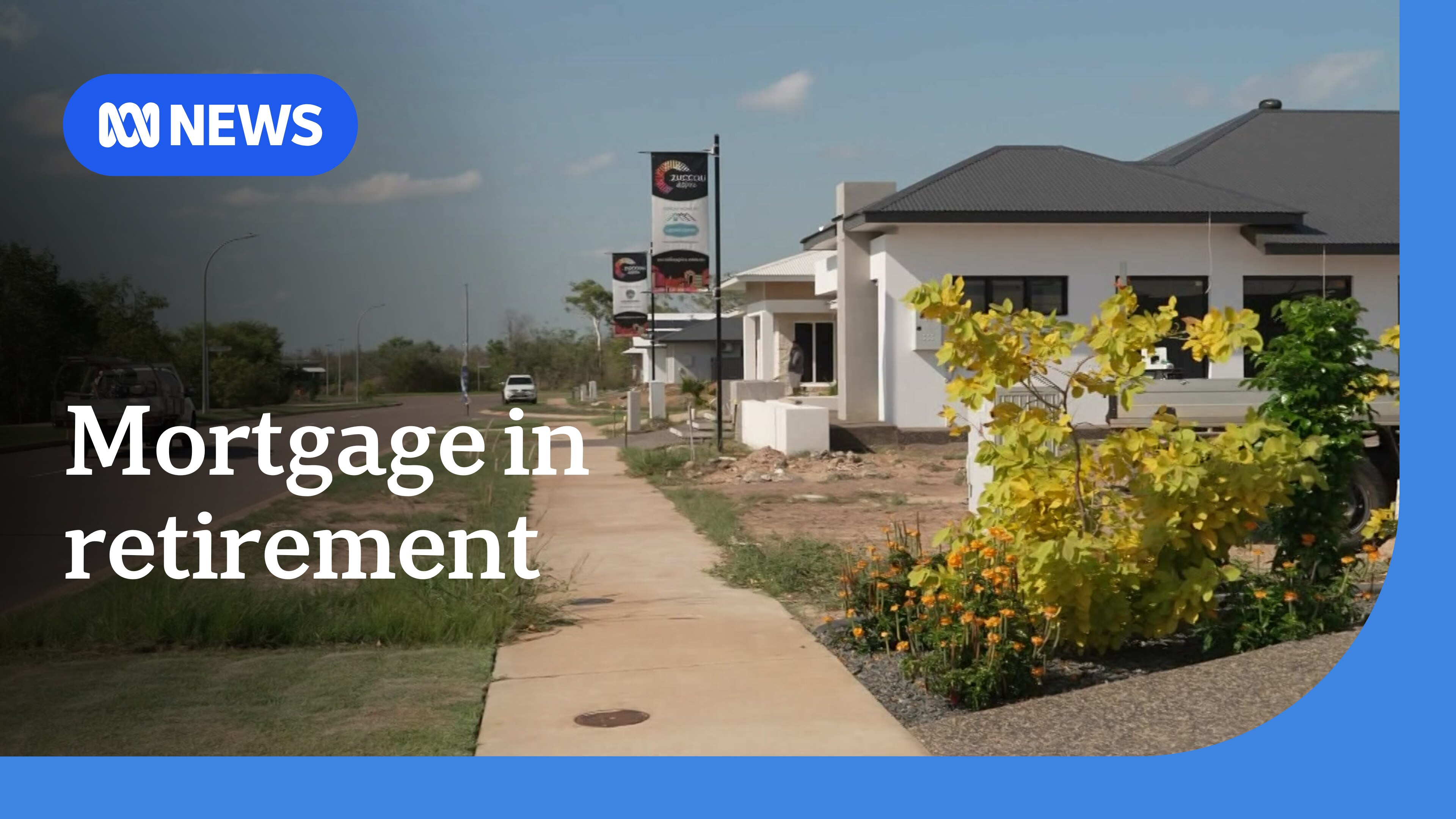 Mortgage in retirement: Row of display homes with signs out the front.