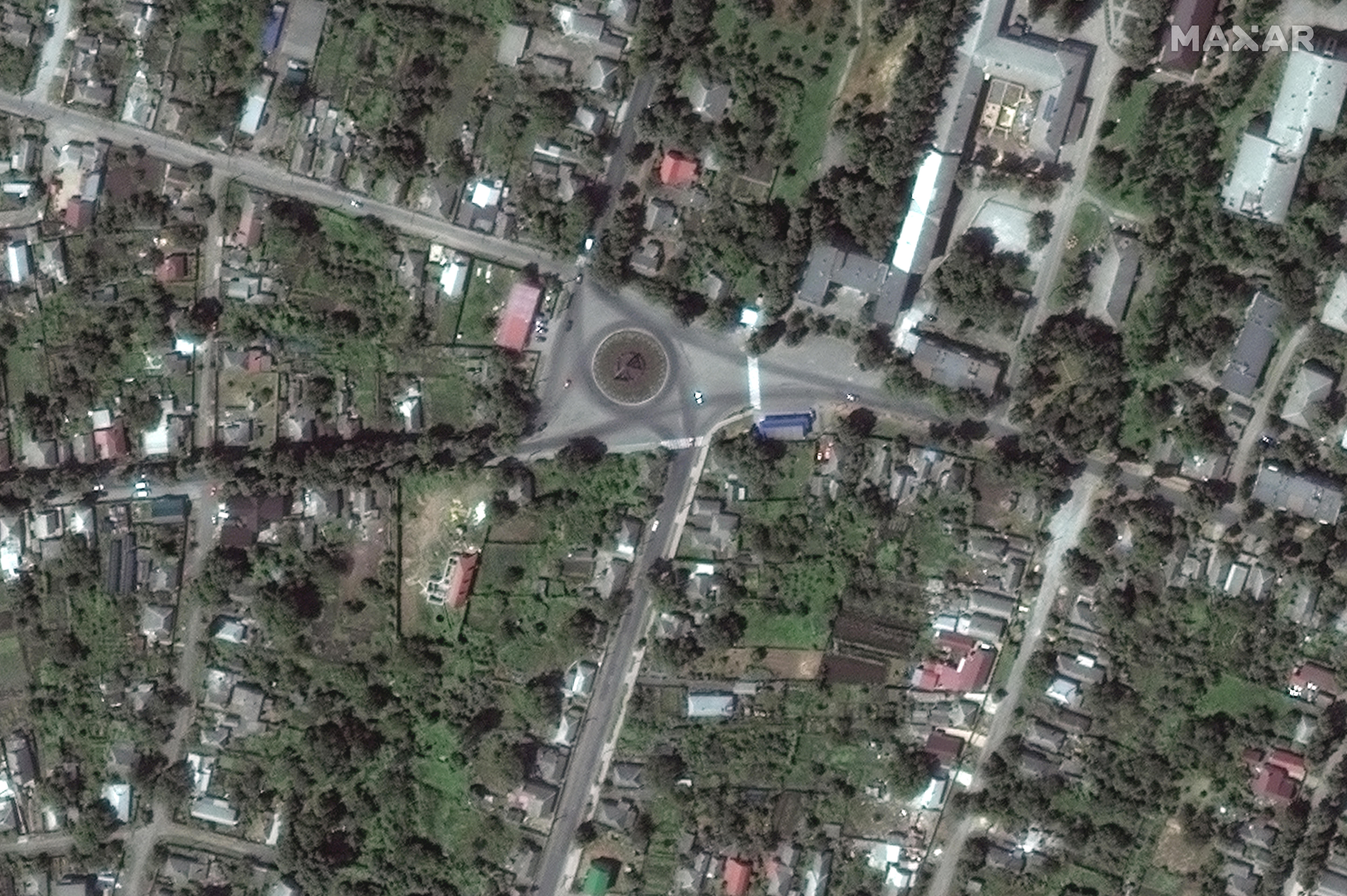 Satellite image of a residential area.