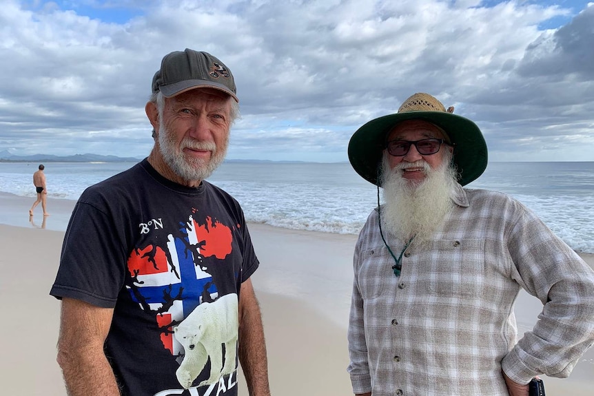 Neil Holland and Garry Fenton on Byron Bay's main beach.