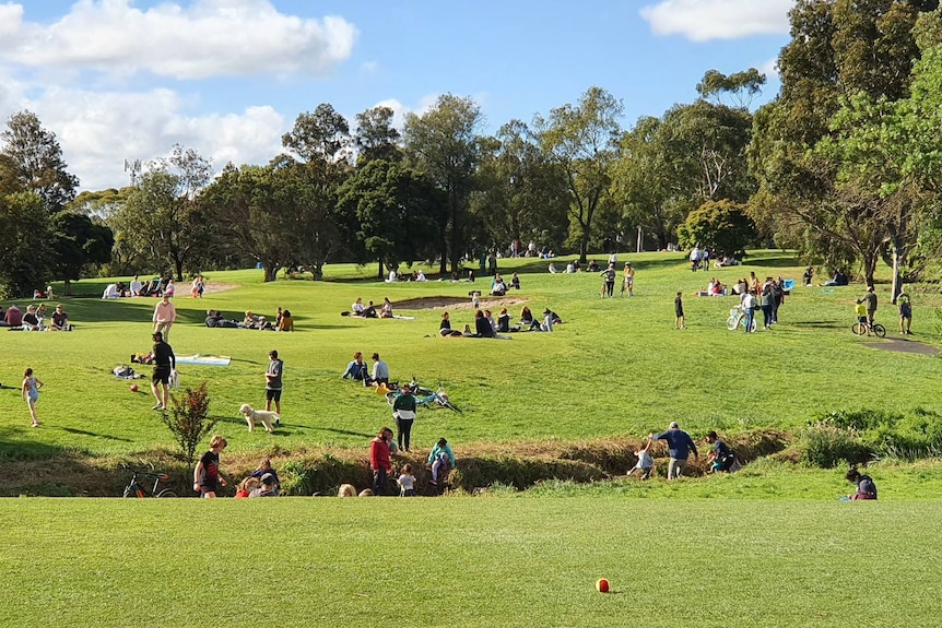 People at a golf course.