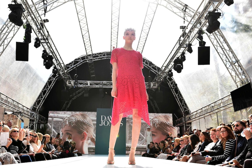 A model walks the runway during the 2015 Melbourne Spring Fashion Week.