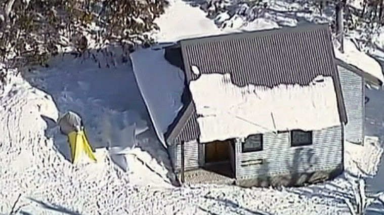 Aerial view of Michell Hut and missing men's tent.