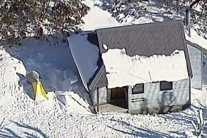 Aerial view of Michell Hut and missing men's tent.