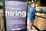 A Sushi Hub store in central Sydney advertises for staff.