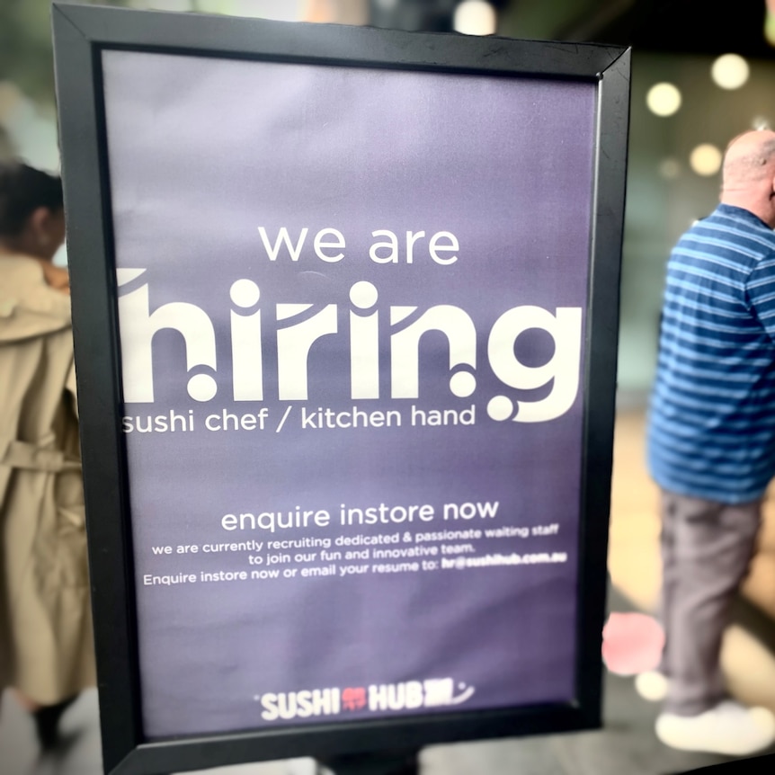 A Sushi Hub store in central Sydney advertises for staff.