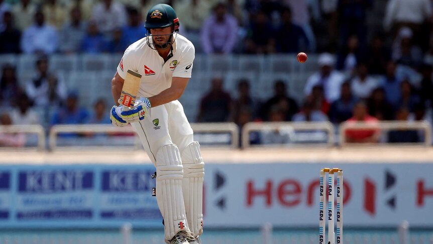 Australia's Shaun Marsh evades a delivery on day five of the third Test against India in Ranchi.