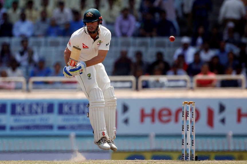 Australia's Shaun Marsh evades a delivery on day five of the third Test against India in Ranchi.