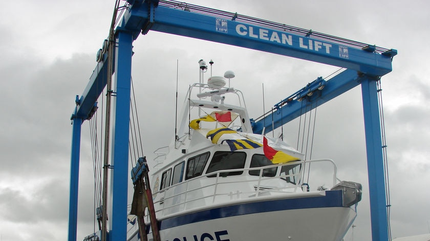 Tasmania police boat Fortescue being launched  mid 2008