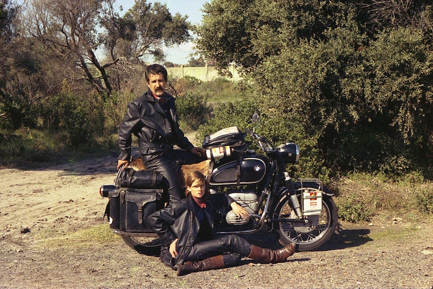 Bohemians abroad. Charis and George with their BMW R50, Du.