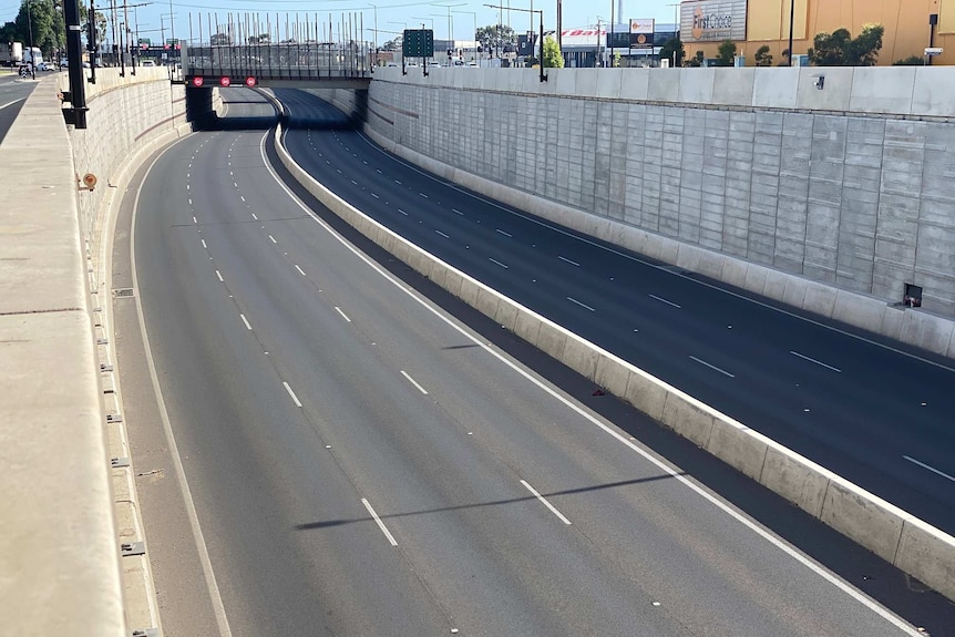 A lowered motorway with no cars on it