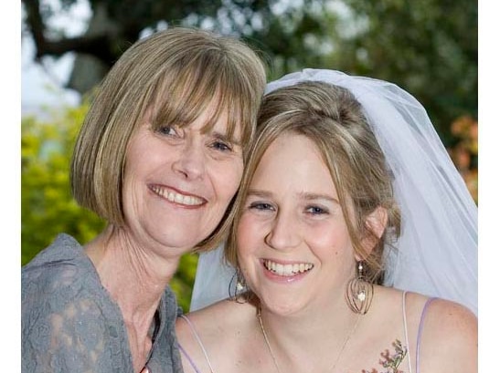 Shelley Beverley with her mother, Mary Powell, on her wedding day