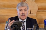 Pavel Grudinin gives a press conference at his farm, 'the Lenin Sovkhoz'.