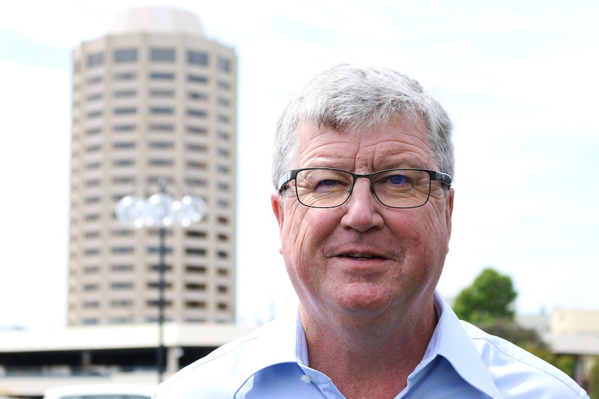 Greg Farrell in front of Wrest Point Casino