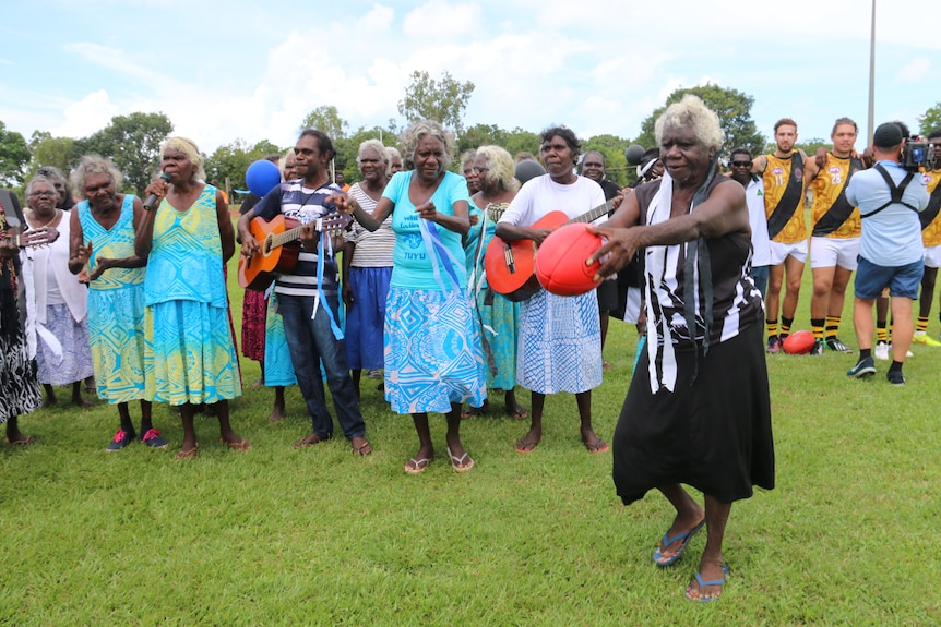 Tiwi Islands 'Strong Women' sing their football song before 2016 final